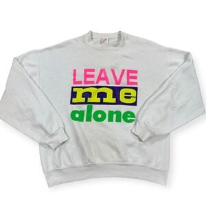 Vintage Leave Me Alone Graphic Sweater Men's Large White Made In USA 90s